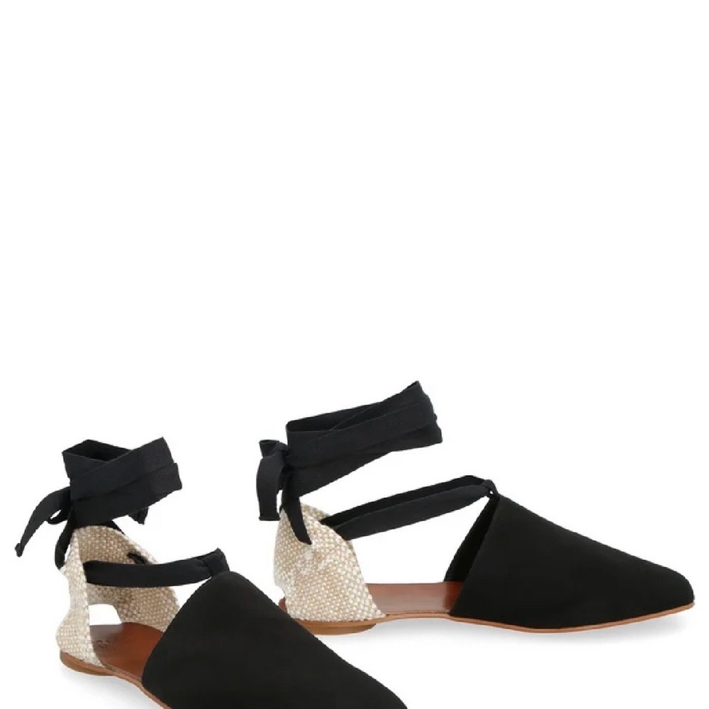Brand new Catañer Black and Cream Espadrilles with Ankle Wrap.